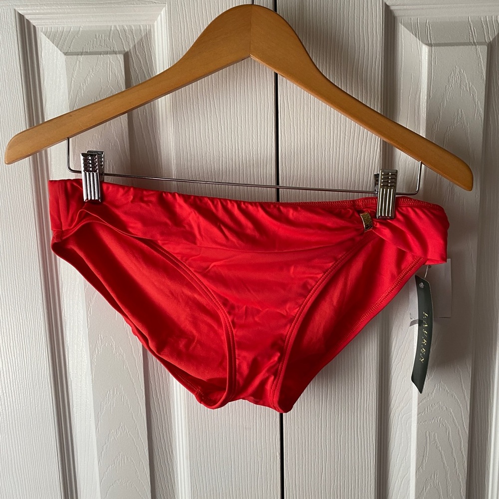 🆕 Lauren Ralph Lauren Red Fold-Over Waist Bikini Bottoms SZ 8